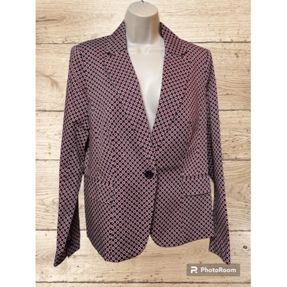 Michael Kors Blazer Size 14 Red‎ White Blue Dots Spring Tailored Business Office